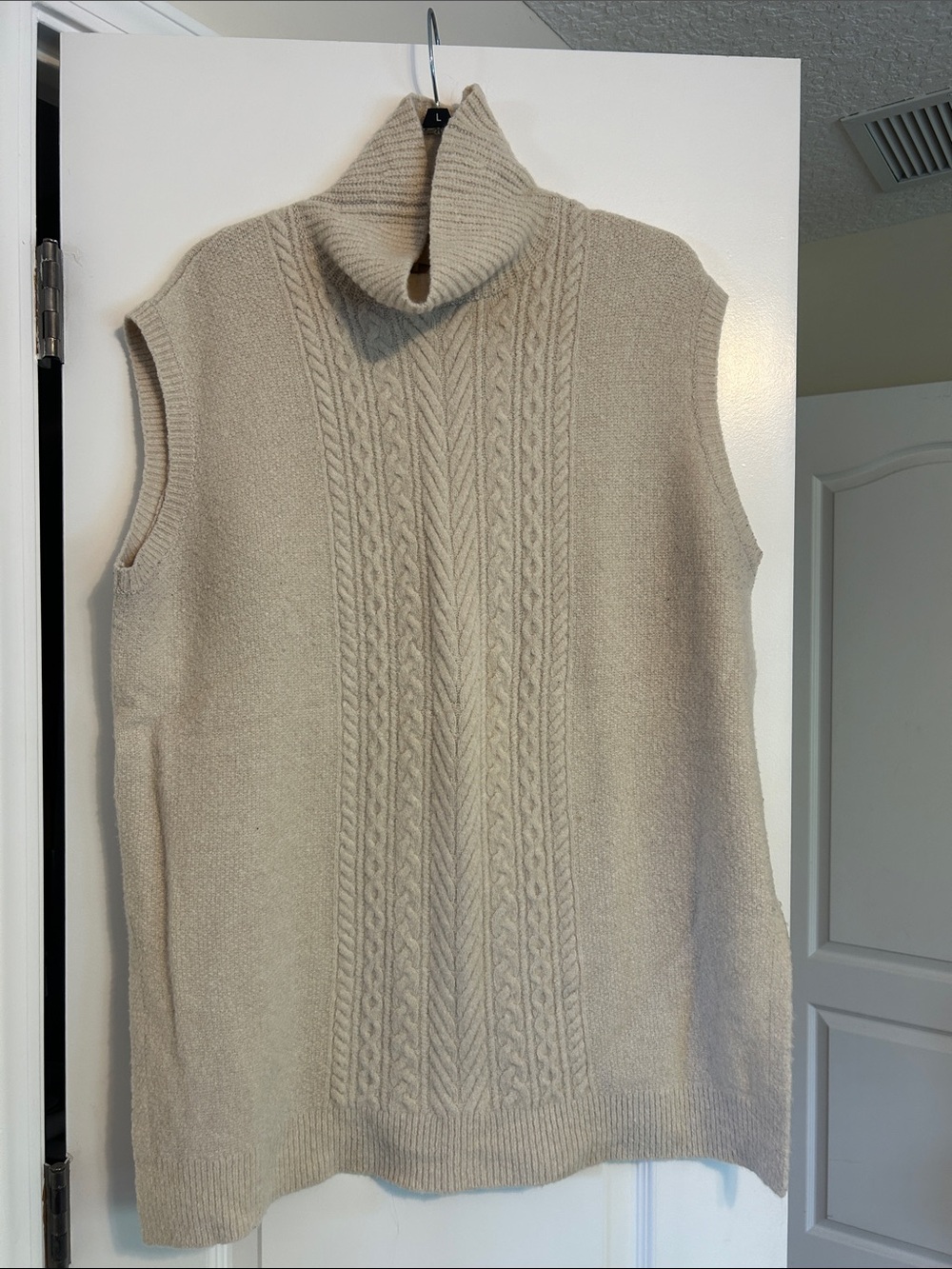 LOFT Cream Cable-Knit Sleeveless Turtleneck Sweater